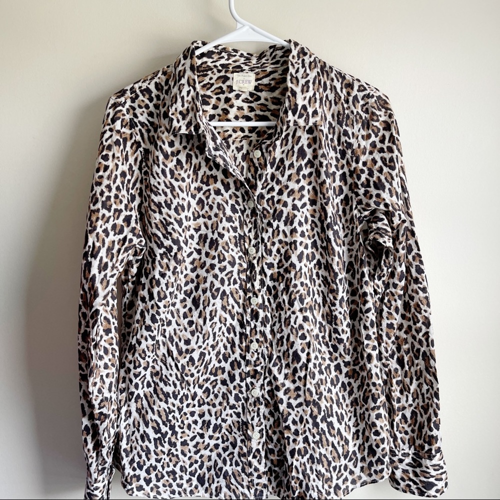 J Crew Animal Print Button Front Blouse